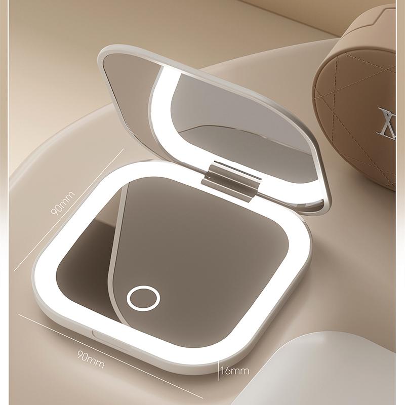 LED Makeup Mirror, Portable 3 Color Lighted Vanity Mirror, Cute Folding Travel Mirror for Purse