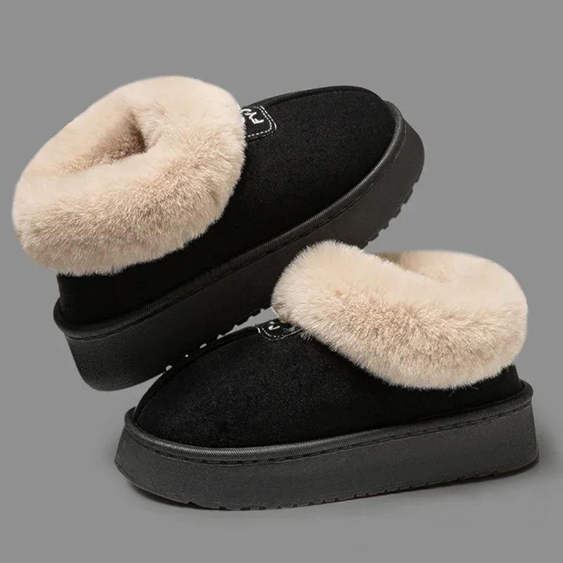 Fashion Thicken Warm Faux Fur Ankle Boots for Women 2024 Winter Platform Long Plush Snow Boots Woman Non-Slip Soft Cotton-Padded Shoes