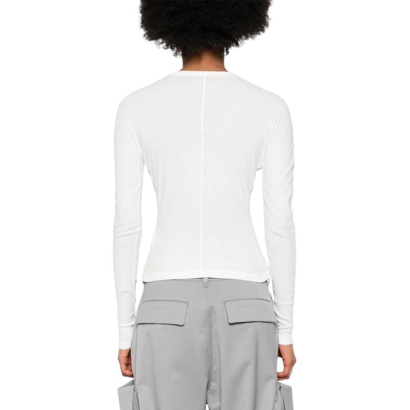 Y-3 Women's Solid Color Crew Neck Long Sleeve T-Shirt White IV7754