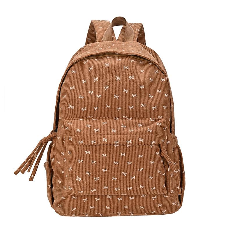 Schoolbag Japanese ins Printed School Bag Girls Junior High School Students Corduroy Design Sense Niche Versatile Backpack Women