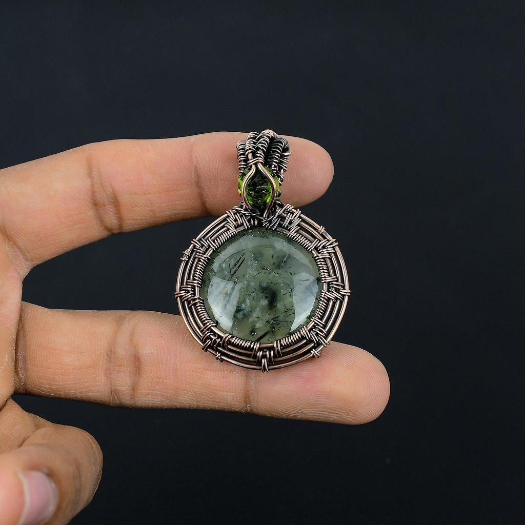 Prehnite Jewelry, 999 Copper Wire Wrapped Pendant Handmade Gemstone Jewelry, Gifts For Wife Brand New Pendant