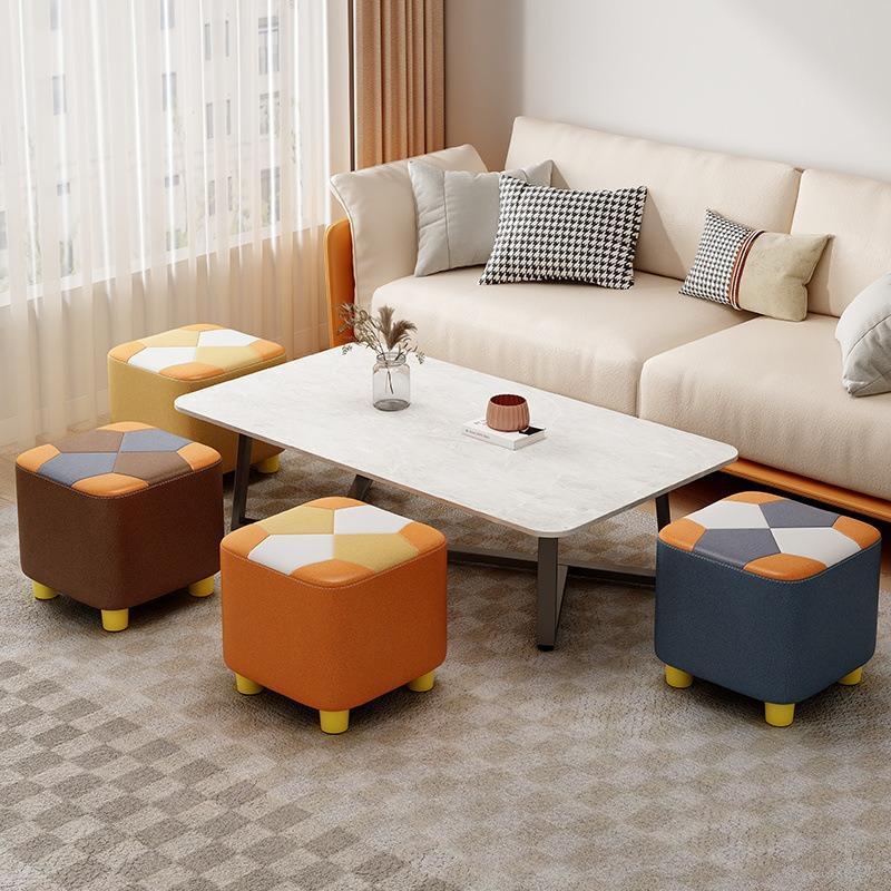 Wooden Waterproof Square Living Room Stools Colorful Creative Design Soft Bedroom Ottoman Simple Cute Modern Home Furniture