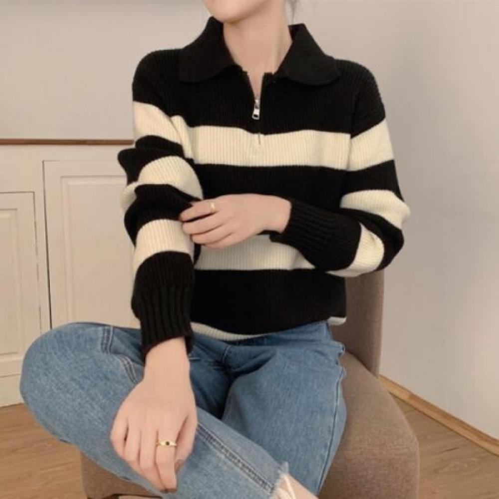 Open Run Women STripe Half Zip Polo T shirT