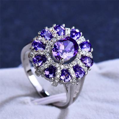 Luxury Purple Oval Cubic Zirconia Wedding Ring for Women Silver Color Fashion Jewelry