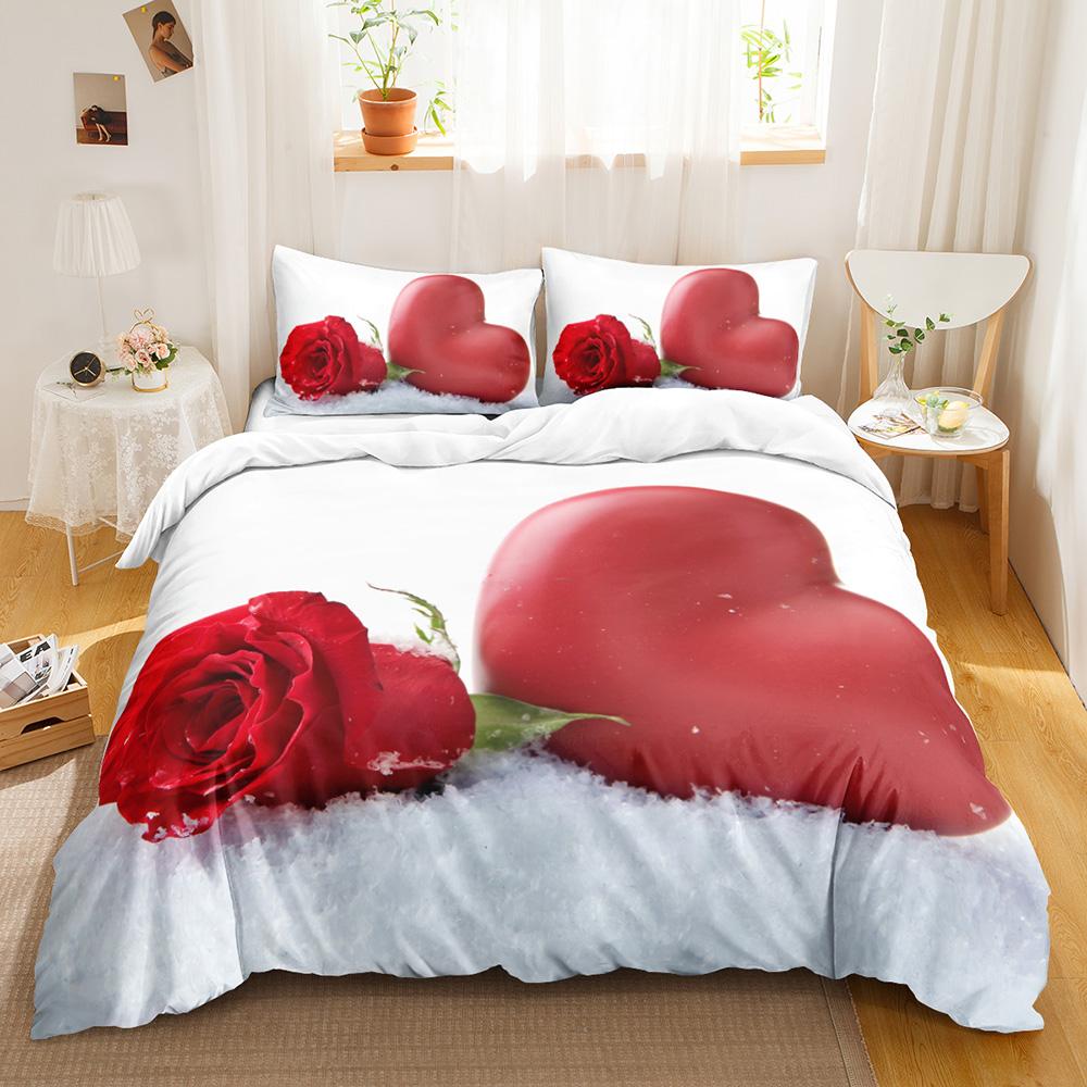 Rote Rose Bettbezug Set King/Queen Größe Weich Luxus Abstrakt Floral Modern Leuchtend Rot Romantischer Bettdeckenbezug Für Frau Mädchen