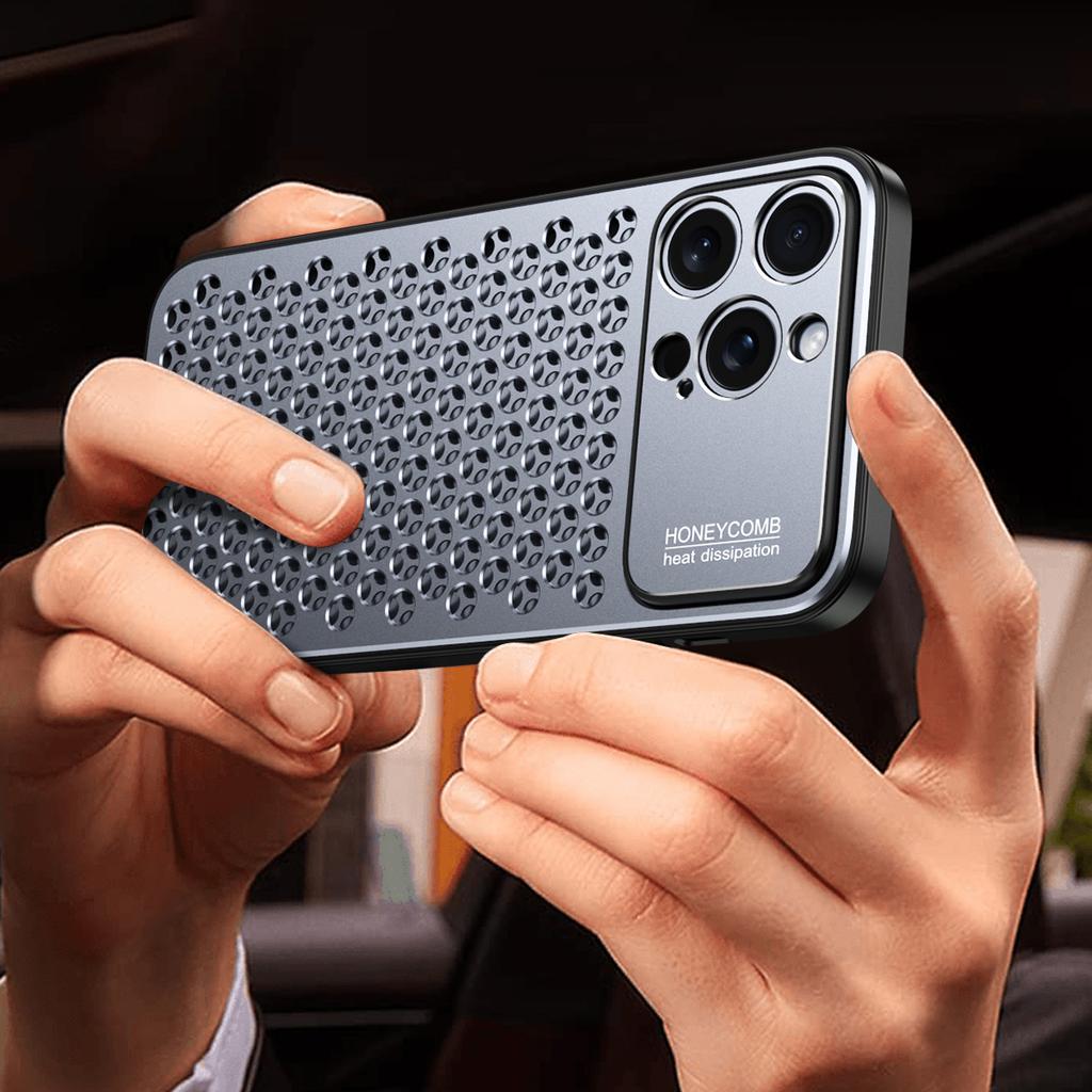 Phone Case for iPhone 15 Pro Honeycomb Texture Aluminum Alloy+TPU Cell Phone Cover