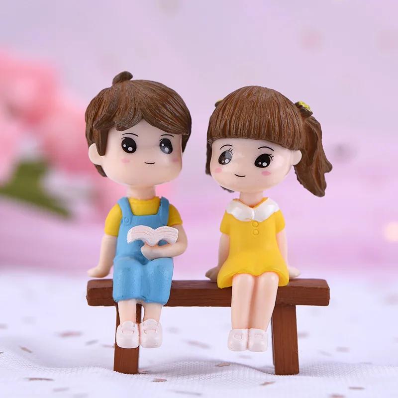3Pcs Miniature Resin Micro Landscape DIY garden Ornaments Reading Stool Couple Ornaments Micro Landscape Decoration