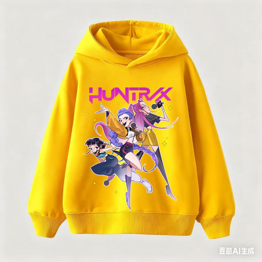 KPop Demon Hunter Cartoon Girls Boy Hooded Sweatshirt Warm Children's Korean Wave Fashion Tops Casual Girls Clothing