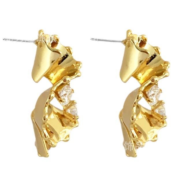Exaggerated Minimalist Zircon Metal Earrings - European & American Style