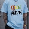 Unique One Love Letter Print Short Sleeve T-Shirt Comfy Slight Stretch Crew Neck Geometric Perfect for Casual Activities