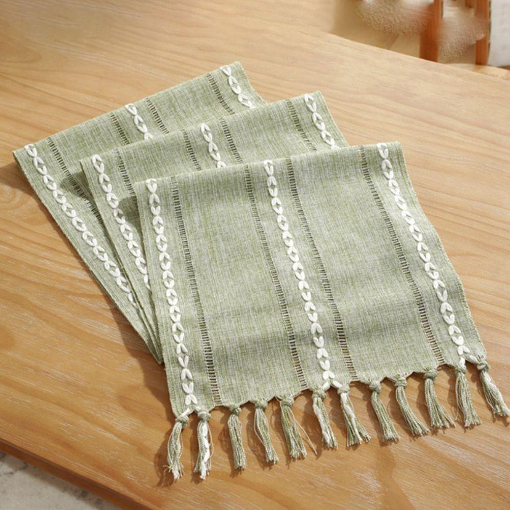 Hollow Weaving Rustic Table Runner With Tassels Table Cover Household Table Flag  TV Stand