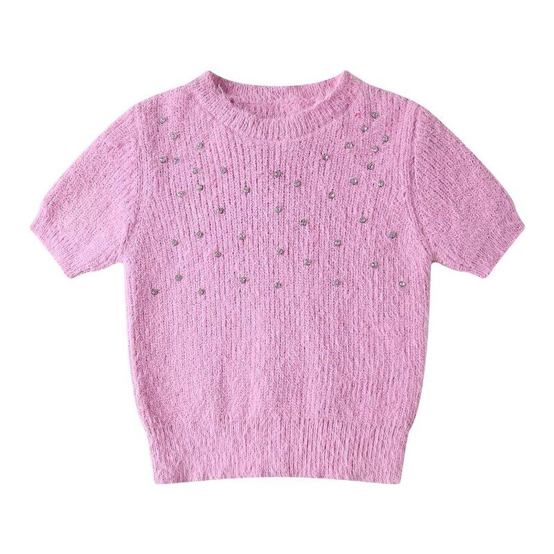 Fashion Style 2024 Women's Spring Clothing Jewelry Artificial Fur round Neck Short Sleeve Knitwear 7901339 712