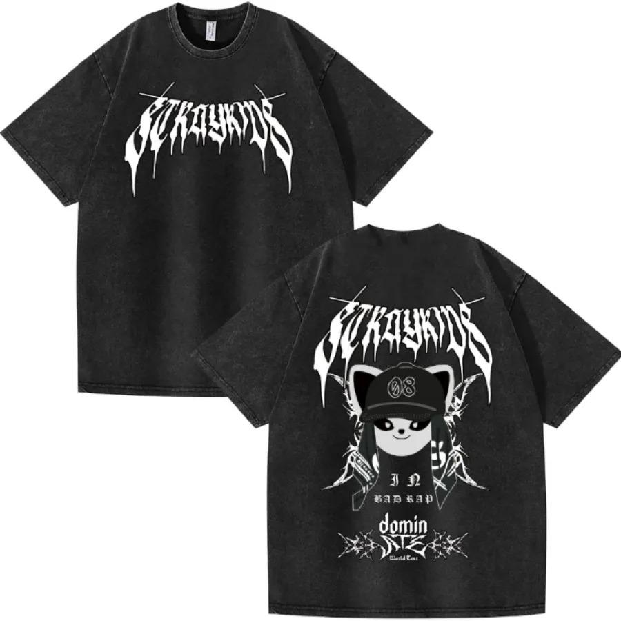 2026 KPOP DominATE Tour FELIX BANGCHAN CHANGBIN HYUNJIN HAN LEE KNOW Vintage Washed T Shirt Casual Cotton Short Sleeve Graphics Tees
