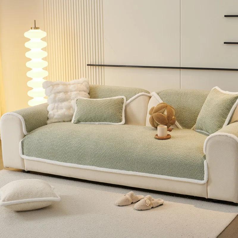 

2025 New French Cream Style Sofa Mat Modern And Minimalist Four Seasons Universal Solid Color Anti slip Dustproof Sofa Cover 70x70cm 1pcs зелений
