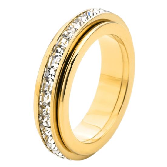 Rotating Rings for Women Men Titanium Steel Fidget Ring with Square Faux Diamonds Hypoallergenic Anxiety Ring Gift for Loved Ones Him Her