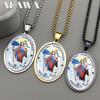 Saint Christopher Protect Us Glass Medal Pendant Necklace for Women Men Stainless Steel Gold Color Catholic Traveler Jewelry