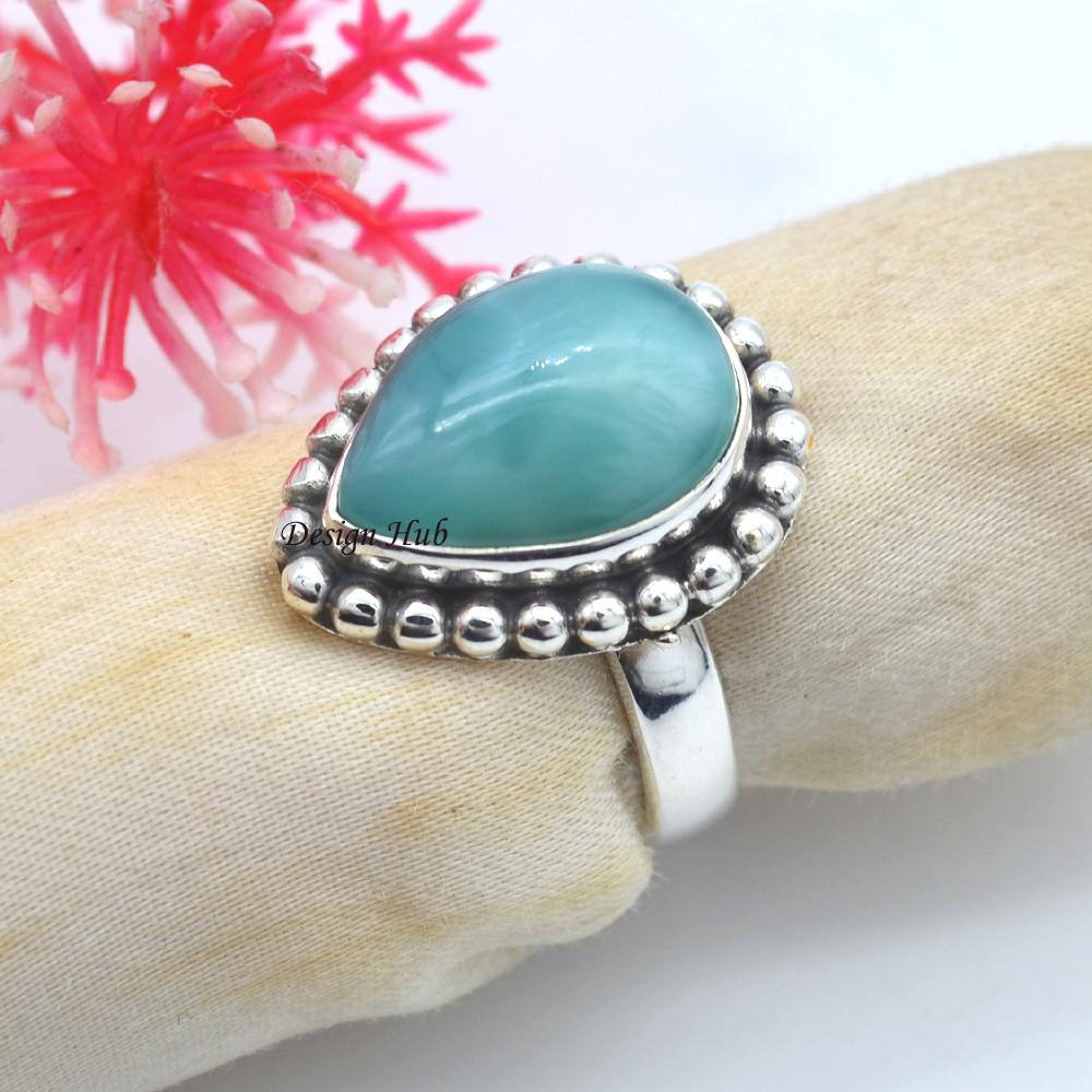 Natural Larimar Gemstone 925 Sterling Silver Solid Jewelry Handmade Ring For Sale
