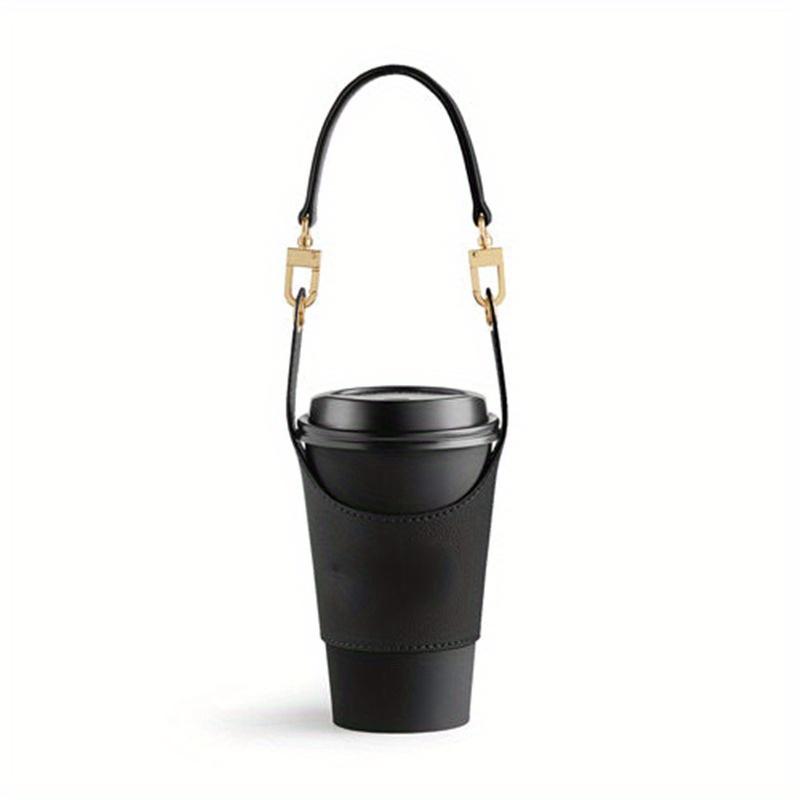 1pc PU Leather Portable Cup Cover, Insulated Cup Sleeve with Handle. чёрный