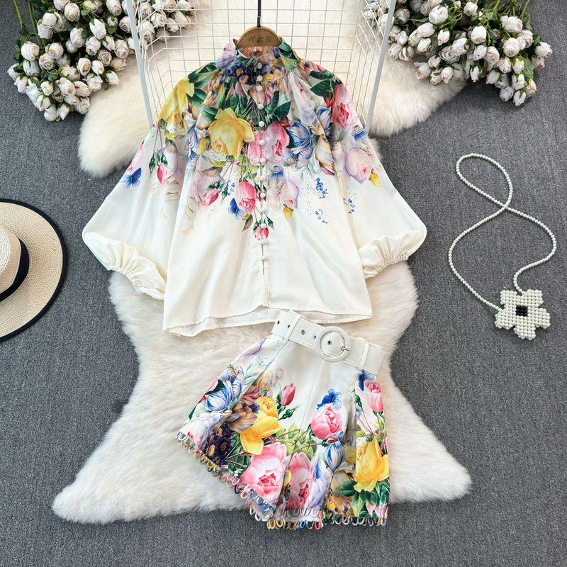 

European and American Socialite Lantern Stand Collar Wide Leg Fashion Suit Apricot color S