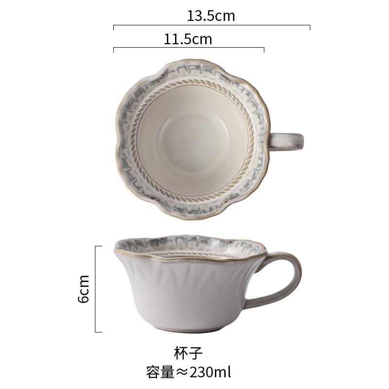 European-Style Relief Ceramic Tableware Set, Household Kiln Change, Retro Western Food Plate, Cup Plate Combination, Steak Pizza Plate, Bone Plate.