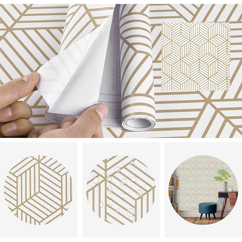 Geometrisk Sexkant Tapet Skala och Klistra Tapeter Avtagbar Självhäftande Tapet Vinylpapper För Sovrum Hemdekoration