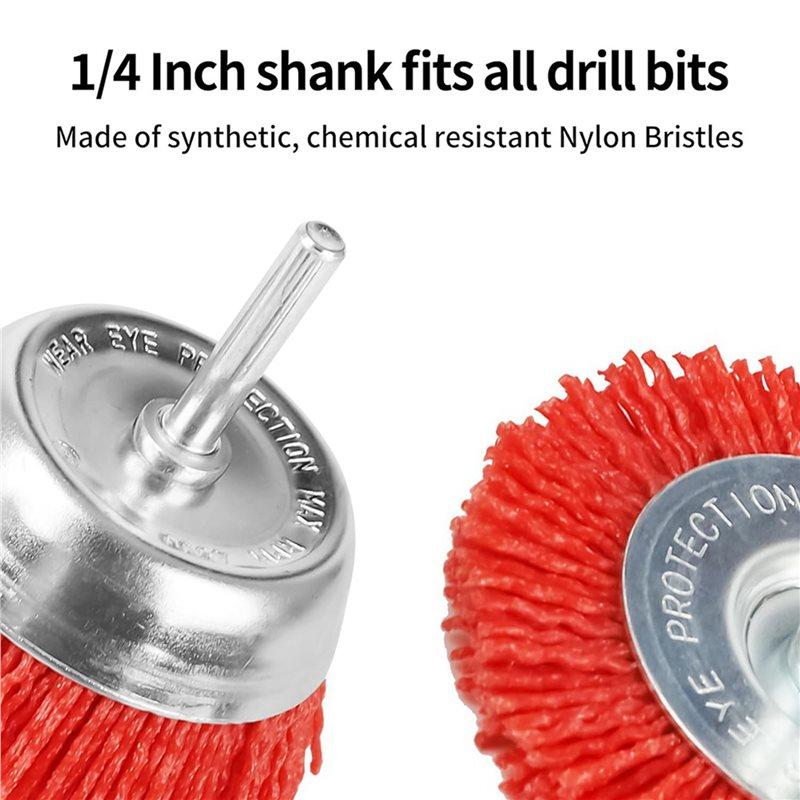 ABBP-10 PCS Nylon Filament Abrasive Wire Brush Wheel & Cup Brush Set With 1/4Inch Drill Shank, Nylon Drill Brush Set , Red