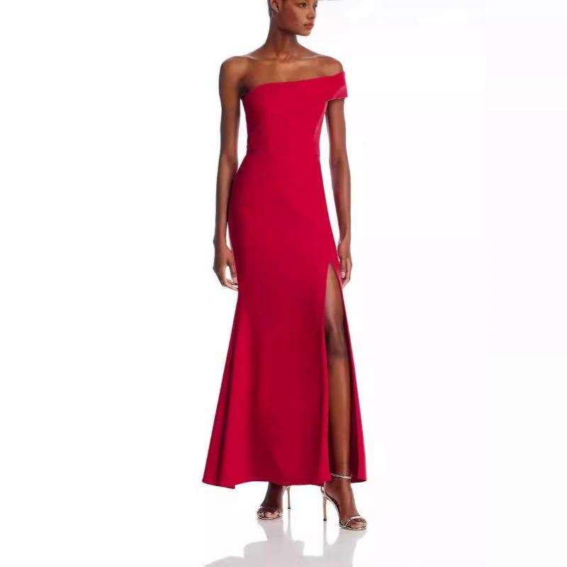 New autumn and winter women's clothing one-shoulder fashion split-ended dress long dress temperament dress