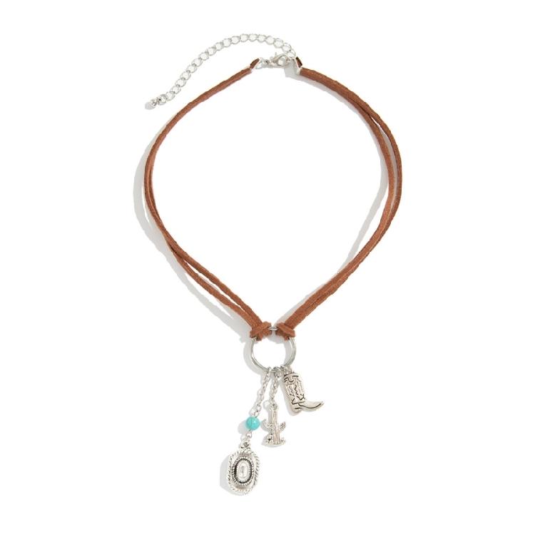 

Western Imitation Turquoise Necklace Multifuntional Use Pendant Necklace Loang Rope Necklace for Youthful Fashion Lover 1
