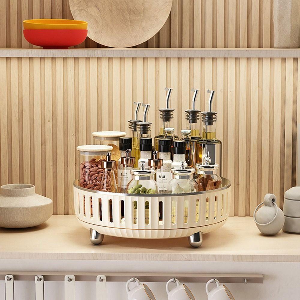 Plastic 360° Rotating Storage Tray Round Large Capacity Seasoning Storage Rack Space Saving Rotating Spice Shelf Bathroom