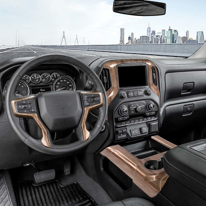 ABS Decoration Cover Steering Wheel Central Control Protection Sticker For Chevy Silverado 2019-2021 4-Door Premium Version Interior Accessories