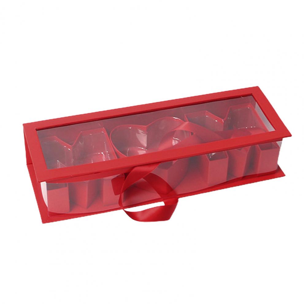 

Пустая цветочная коробка в форме буквы «Мама», дизайн прозрачного окна, прямоугольная картонная подарочная коробка, упаковка для клубники, декоративная коробка для мыла «сделай сам» красный