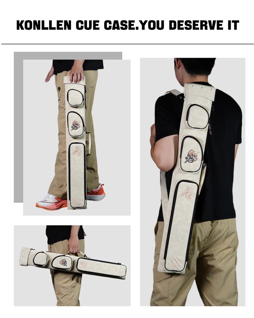 Geantă Dură KONLLEN 2x4 pentru Tac cu Locuri pentru 2 Cozi și 4 Tacuri de Biliard cu Curea de Umăr Reglabilă, Buzunare Multiple, Cozi,
