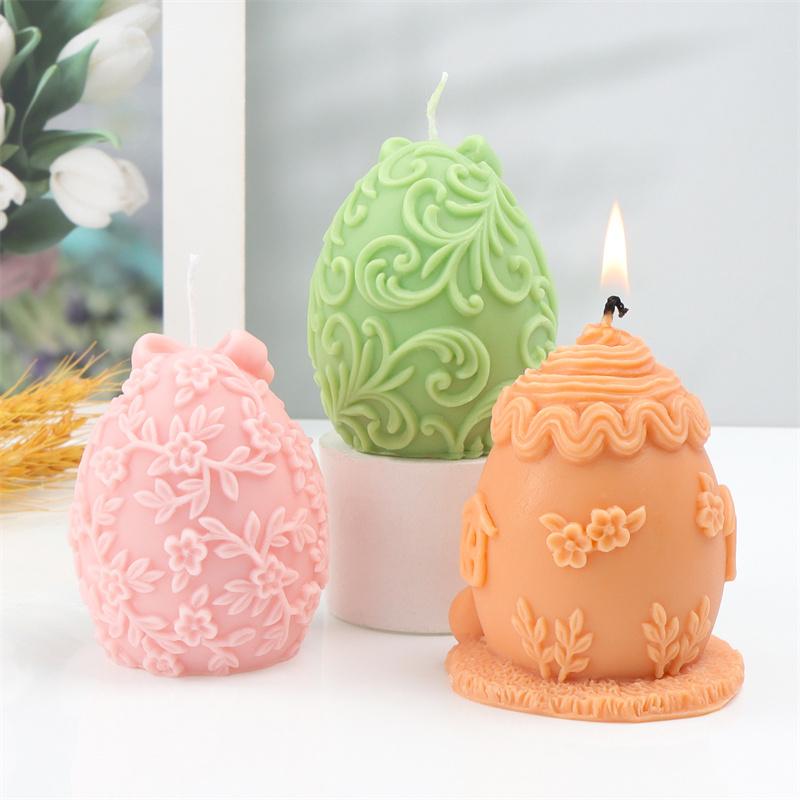 Easter Rabbit Cottage Floral Easter Egg Candle Mold DIY Egg Shells With Rabbit Cutouts Candles Soap Plaster Home Decor Gift
