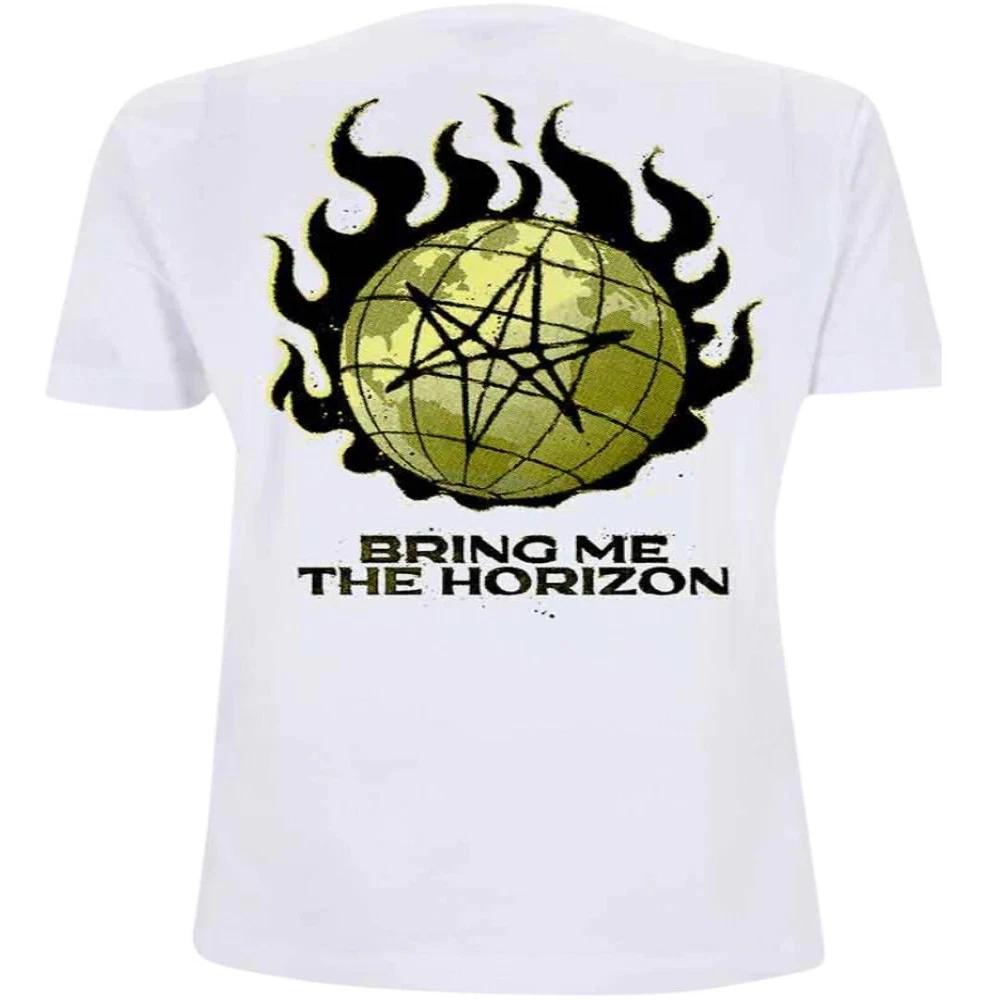 Bring Me The Horizon Unisexs Tshirt Bmth Globe On Fire Flame Band Tees M