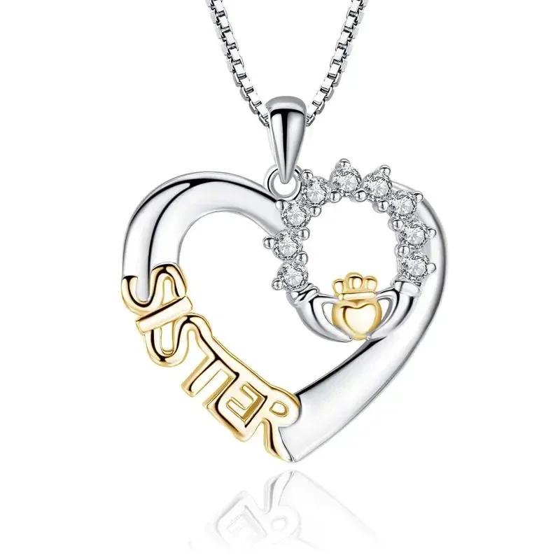 New Sister Necklace With Dazzling Cubic Zirconia Fashion Heart Pendant Exquisite Birthday Gift Friendship Women Jewelry