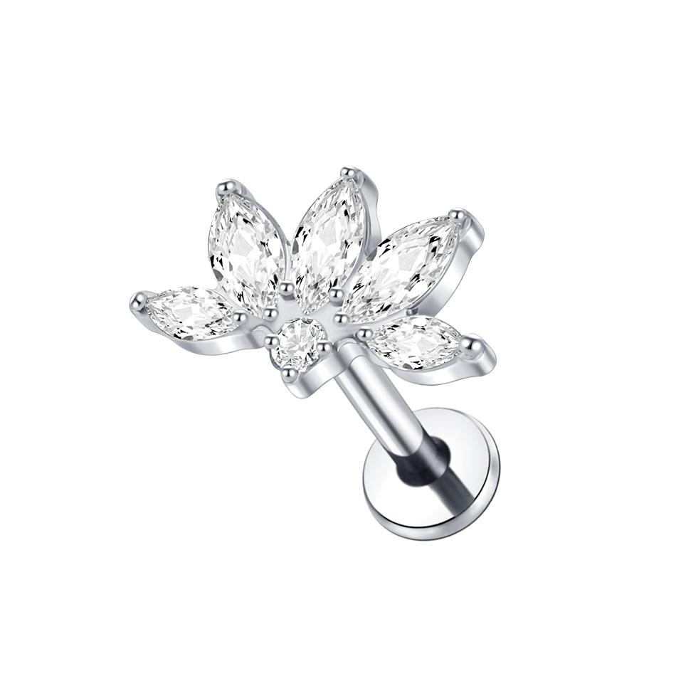 1Pc G23 Titanium Labret Ear Tragus Earring Stud Internally Threaded Zircon Lip Rings Cartilage Helix Piercing Body Jewelry 16G