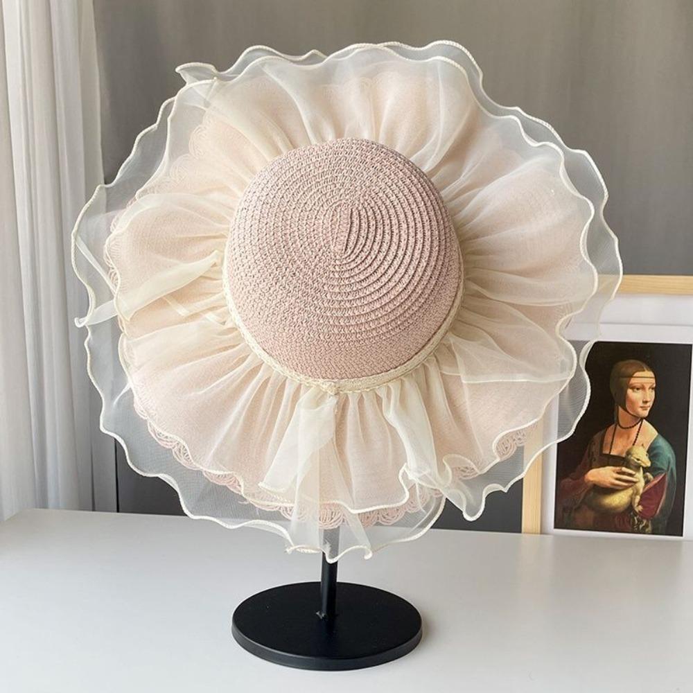 Solid Color Beach Hat Wide Brim Straw Hat New Sun Hat  Girl