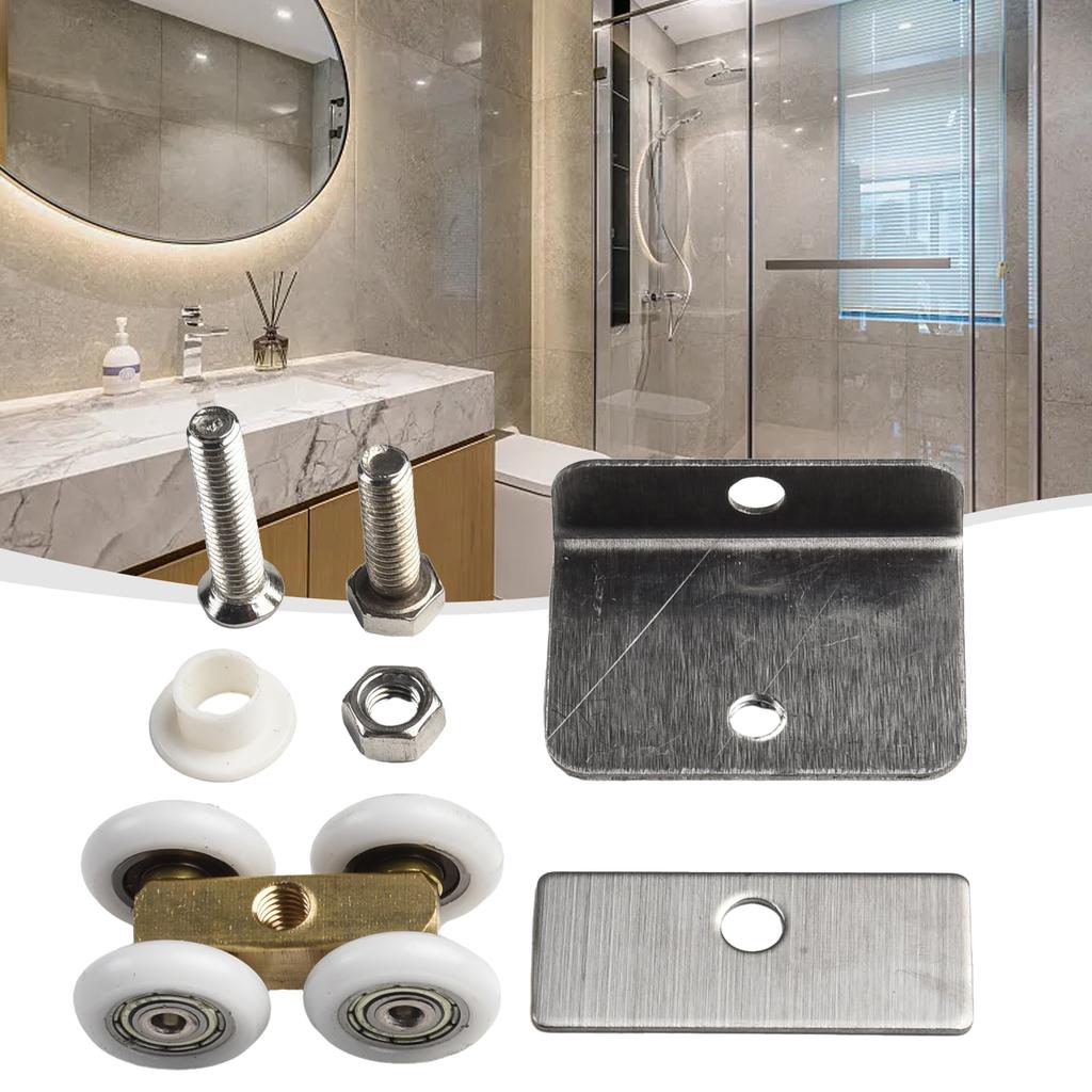 Copper Hanging Pulley Roller with Fourwheels for Shower Room Slide Door and For Bathroom Cabinet Door Using Nylon Material