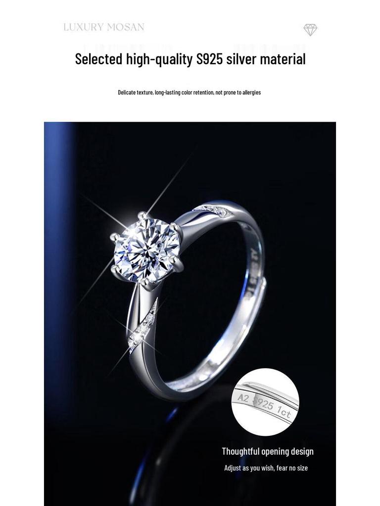 One Carat Moissanite Six-Prong Sterling Silver Ring with GRA Certification - Perfect for Proposal or Qixi Gift, S925