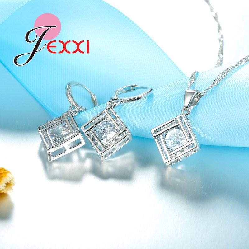 Brand 925 Sterling Silver Wedding Bridal Jewelry Set For Women Cubic Zircon Rhinestone Pendant Necklaces Earring