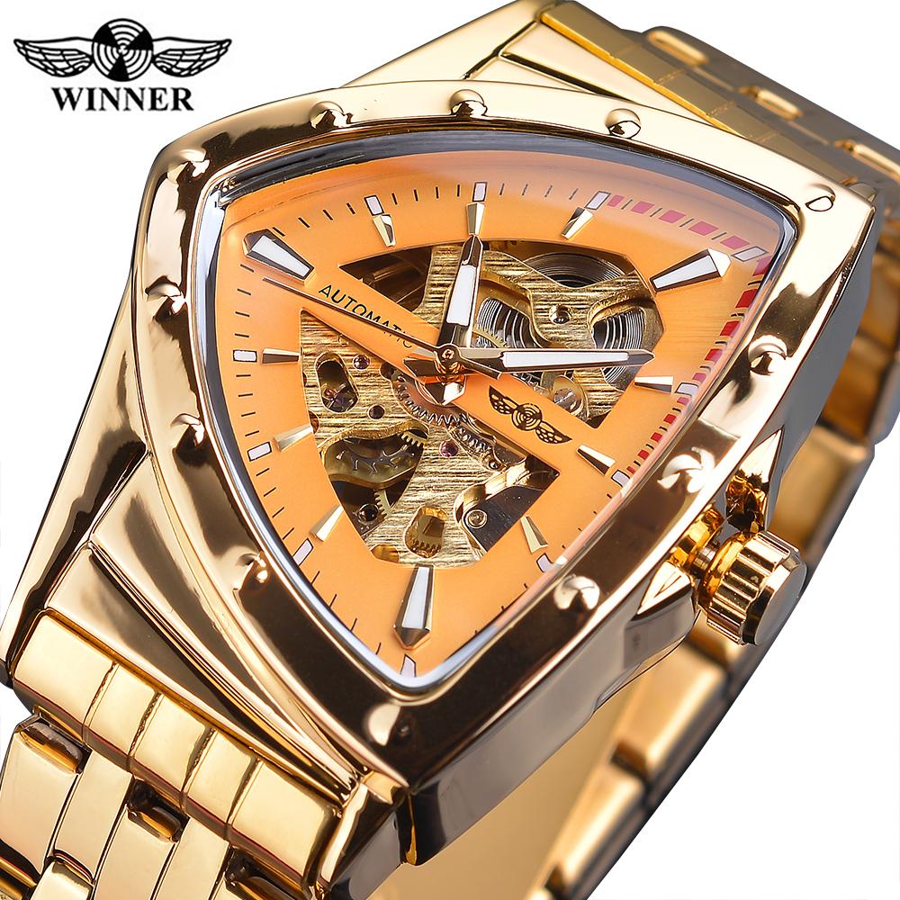 

Forsining Men Skeleton Automatic Military Watch Luxury Gold Triangle Mechanical Watches Transparent Stainless Steel Male Clcok золотой