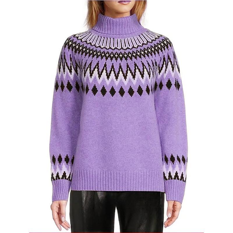 Damenmode Casual Geometric Print Herbst Winter Langarm Halb Rollkragen Lose Pullover
