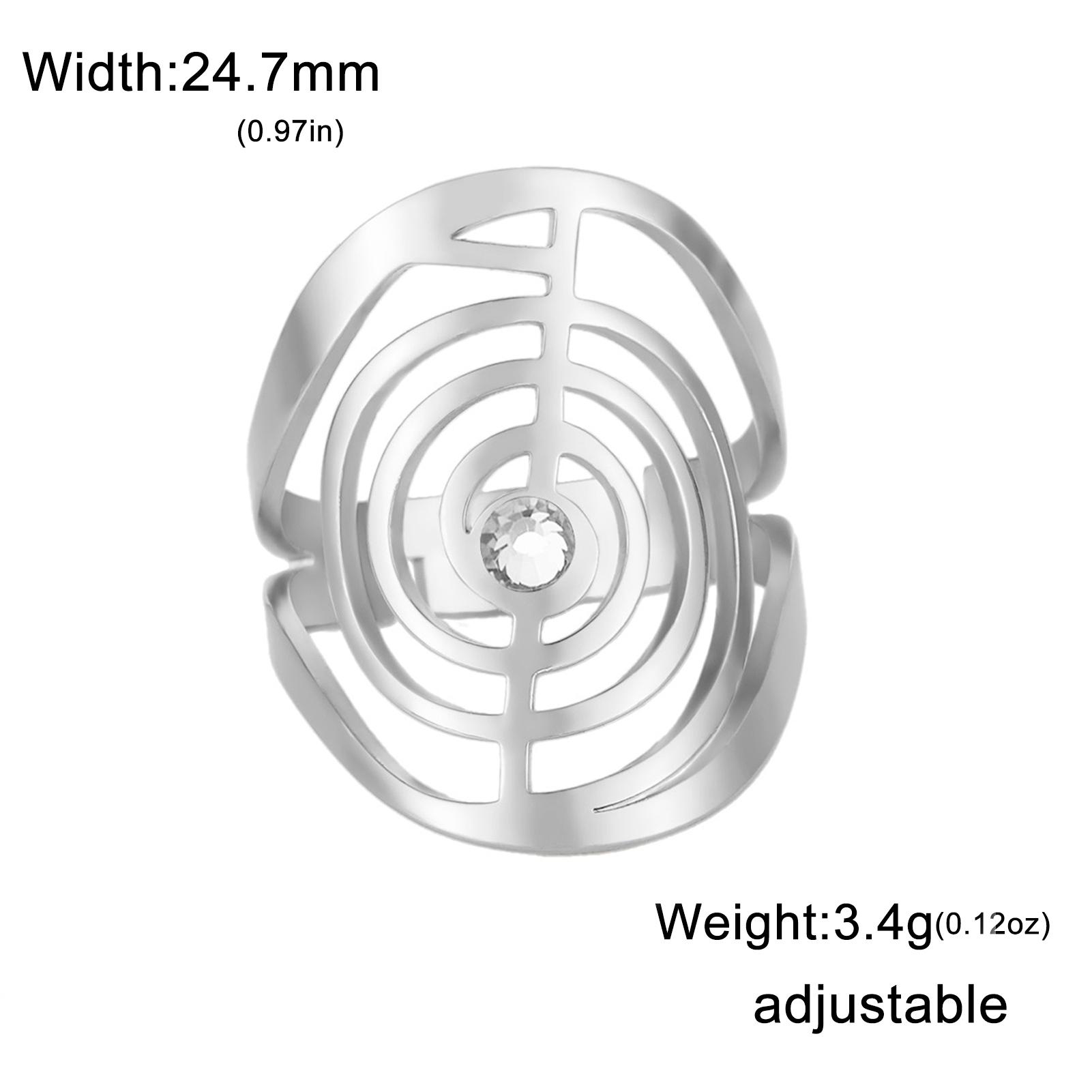 

LIKGREAT Cho Ku Rei Geometric Spiral Adjustable Rings Zircon Stainless Steel Jewelry Reiki Protection Healing Ring Amulet resizable