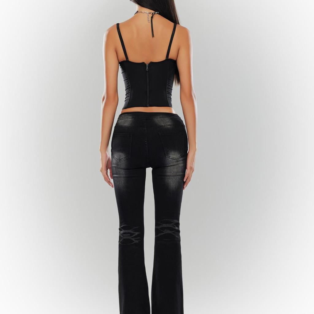 Black & Gray Women's Floor-Length High-Waisted Retro Flared Jeans - Autumn 2024 Edition