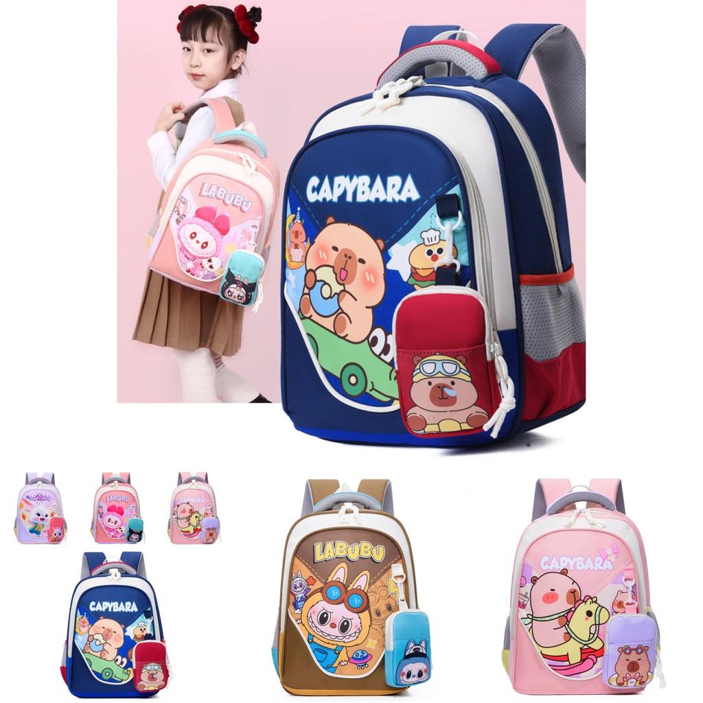 Adorable Cartoon Labubu Capybara Children's Backpack For Preschool And Elementary Use