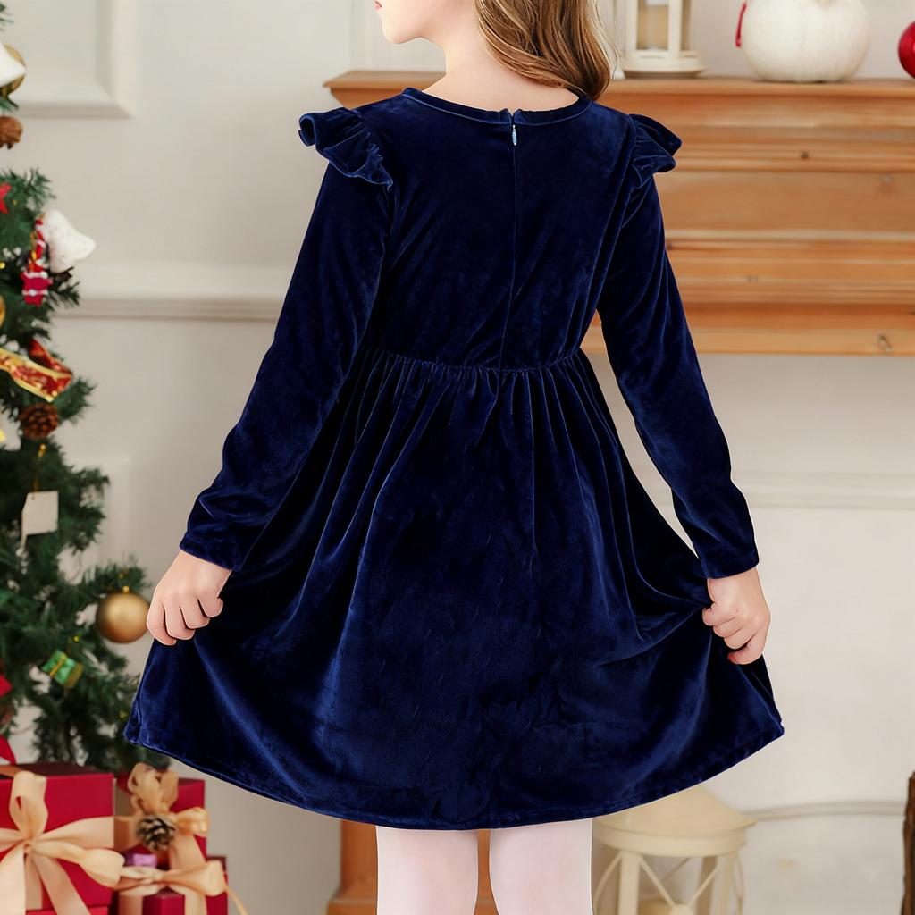 Children's Fashion Ruffled Long Sleeve  Sky Mesh Dress