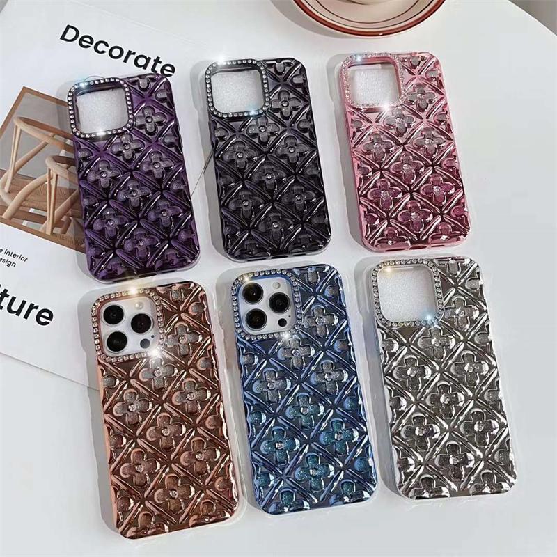 Luxury Electroplated Diamond Glitter Flower Phone Case For iPhone 16 15 14 13 12 11 Pro Max 16 15 14 13 12 Pro Soft TPU Cover