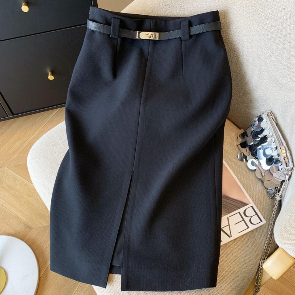 

Шикарная юбка А-силуэта с высокой талией для женщин - Коллекция Ранняя весна 2026, Стройнящий и универсальный дизайн, облегающий бедра XL/29 [For 120-130 lbs] чёрный