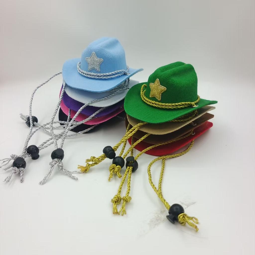 Pet Cowboy Hat Pentagram Gold Wire Silver Thread Chin Rope Cat Cowboy Hat Holiday Party Western Cowboy Hat