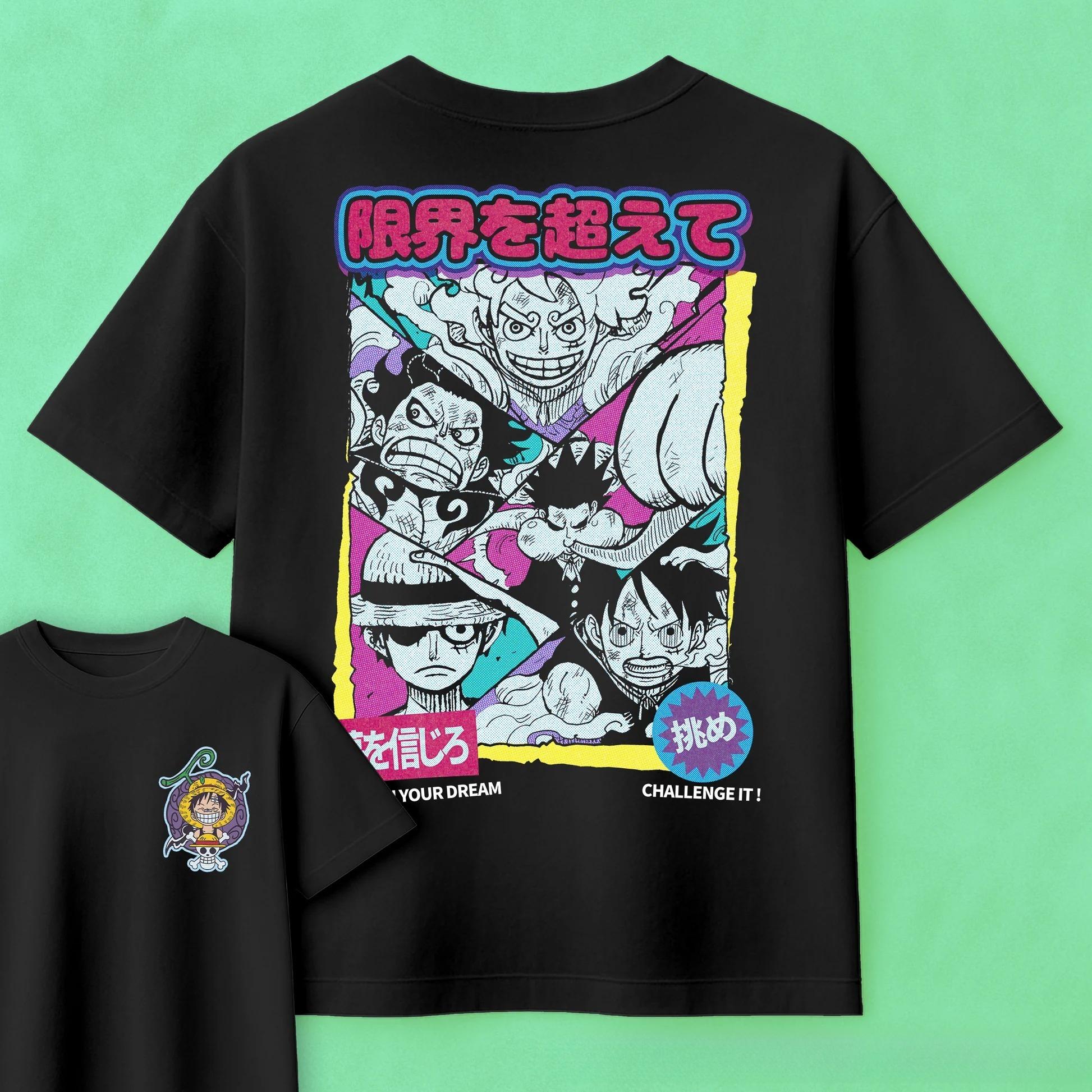 

2026 Summer One Piece Anime Monkey D Luffy Printed Loose Shortsleeved Pure Cotton Childrens Tshirt Tide Unisex Casual Loose S